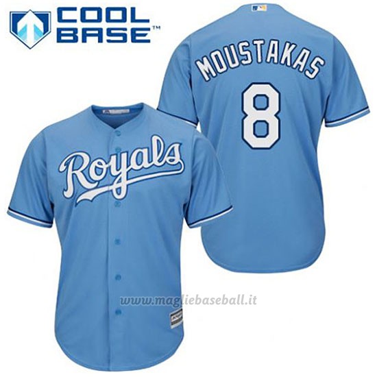 Maglia Baseball Uomo Kansas City Royals Mike Moustakas 8 Powder Blu Alterner Cool Base